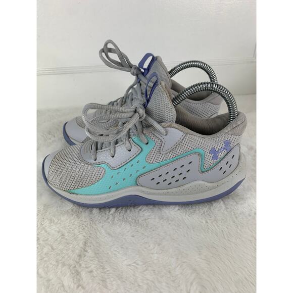 Under Armour Youth Sneakers Size 2.5Y Gray Aqua Purple Athletic Running Shoes - Picture 5 of 11
